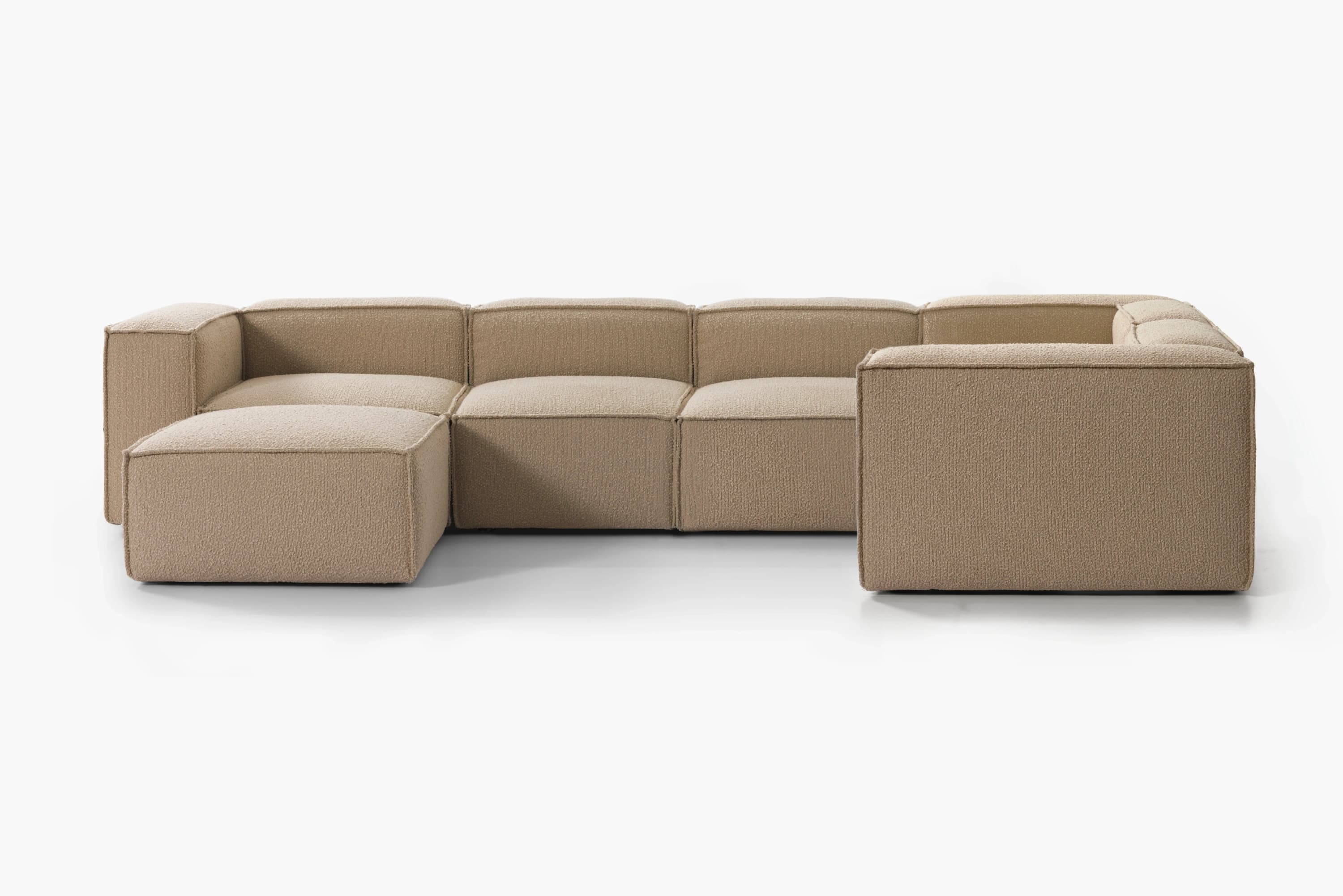 5-piece U-sofa m. puf m. aftageligt betræk i Bouclé